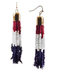 Seed Bead Tassel Drop Earrings Gold-Tone Red, White & Blue Nwt